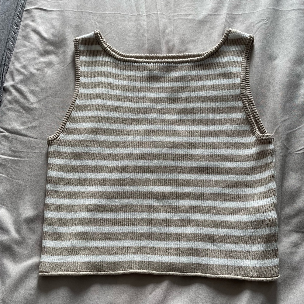 Song of Style Tan and White Striped Tank Top